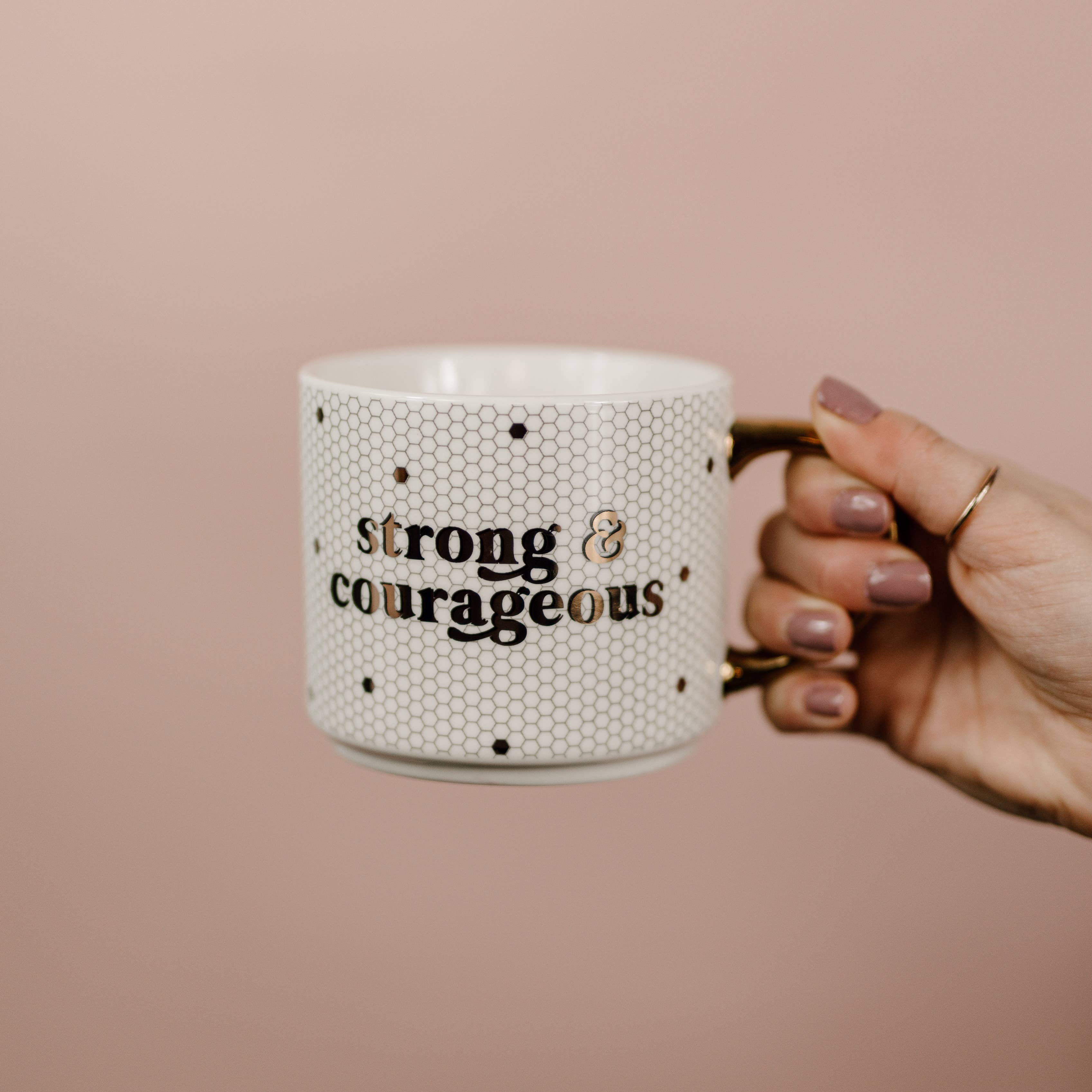 Strong and Courageous Gold Tile Coffee Mug - Gifts & Decor