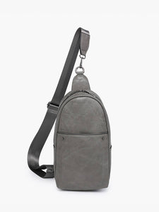 Charcoal Pamela Sling Bag w/ Dbl Zip & Removable Strap