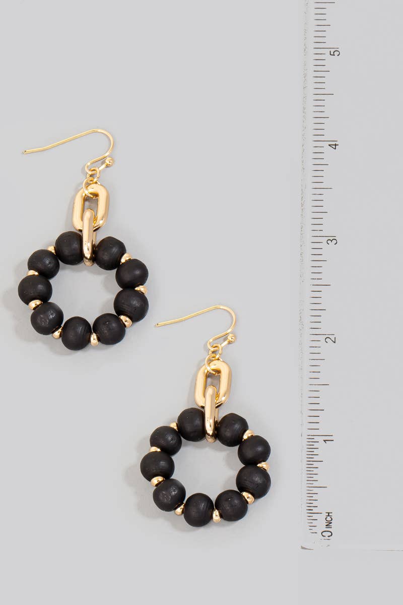 Beaded Hoop Drop Chain Dangle Hook Earrings