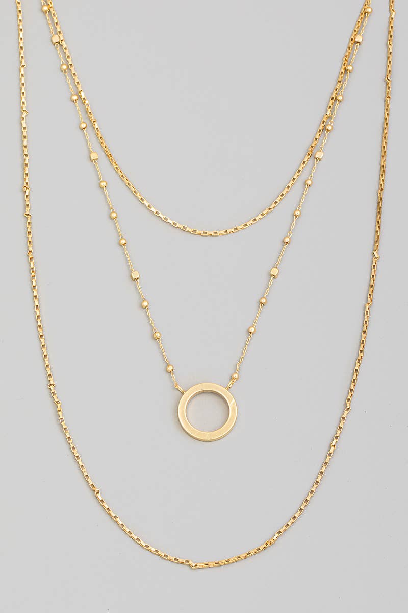 Ring Pendant Layered Chain Necklace