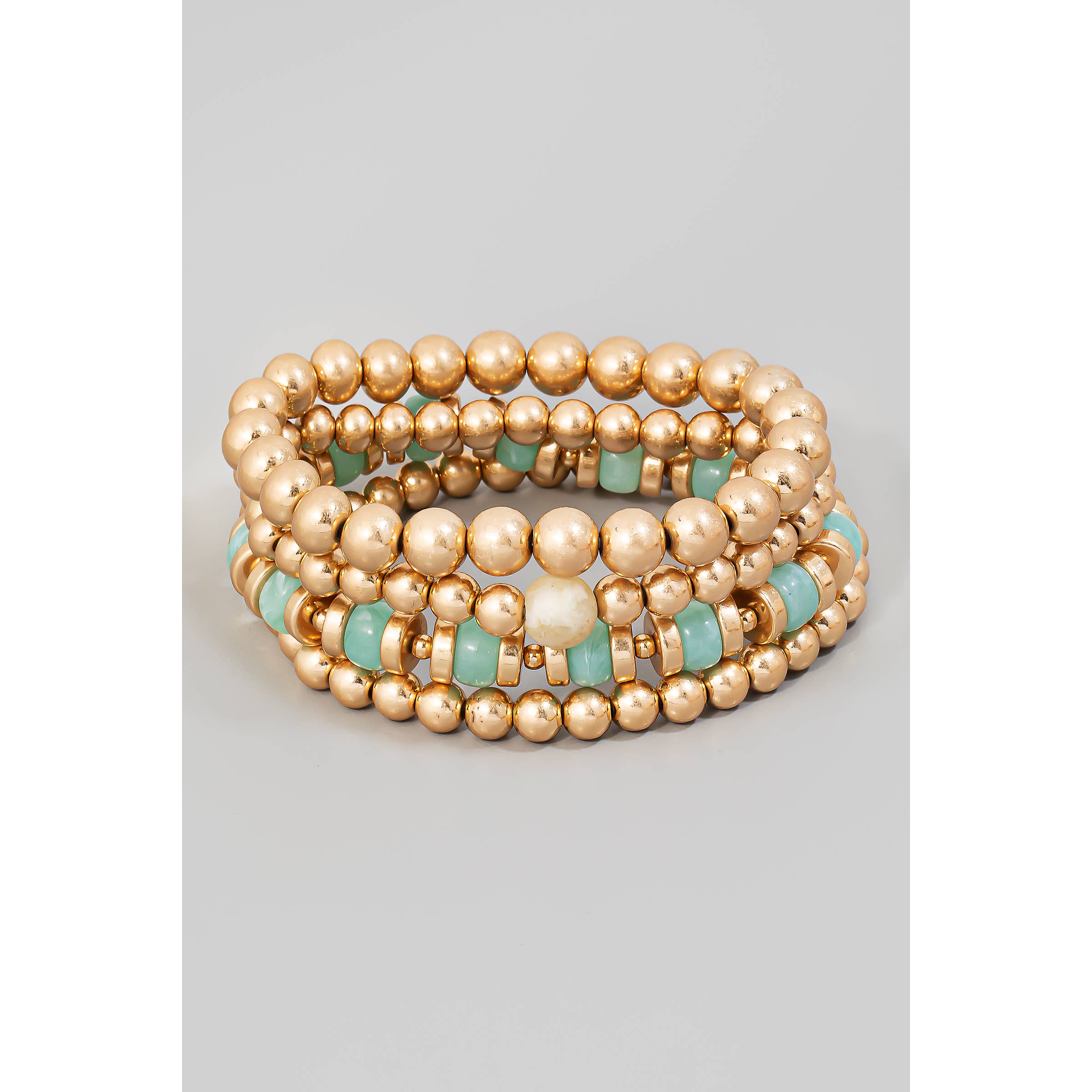 Stone And Metallic Beaded Bracelet Set