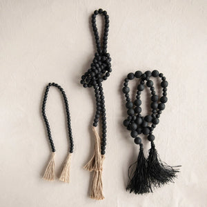 Black Paulownia Wood Bead Garland with Jute Tassels