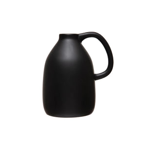 Matte Black Ceramic Vase with Handle