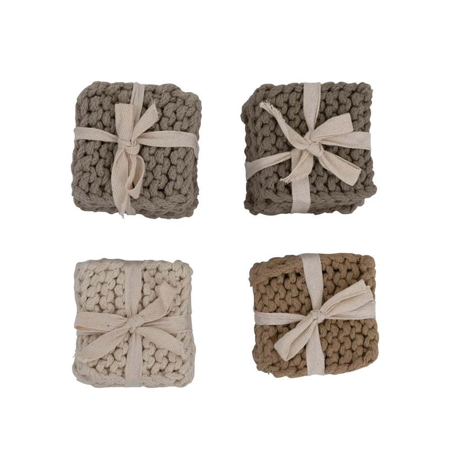 Square Cotton Crocheted Coasters, Set of 4