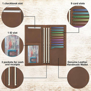Brown Leather Bifold Wallet Long Wallet
