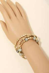 Mixed Metallic And Stone Beaded Bracelet Set