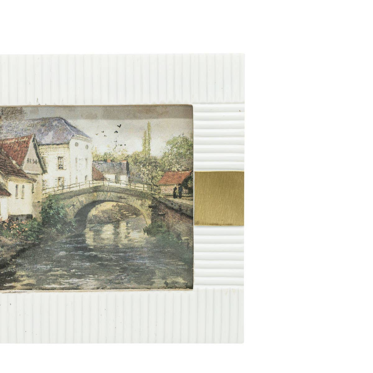 4X6 Kesia Ribbed Resin Photo Frame White With Brass Inlay