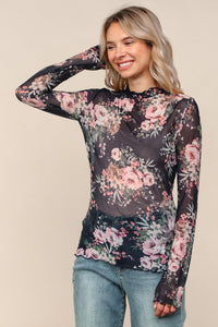 Navy High Neck Semi-sheer Top