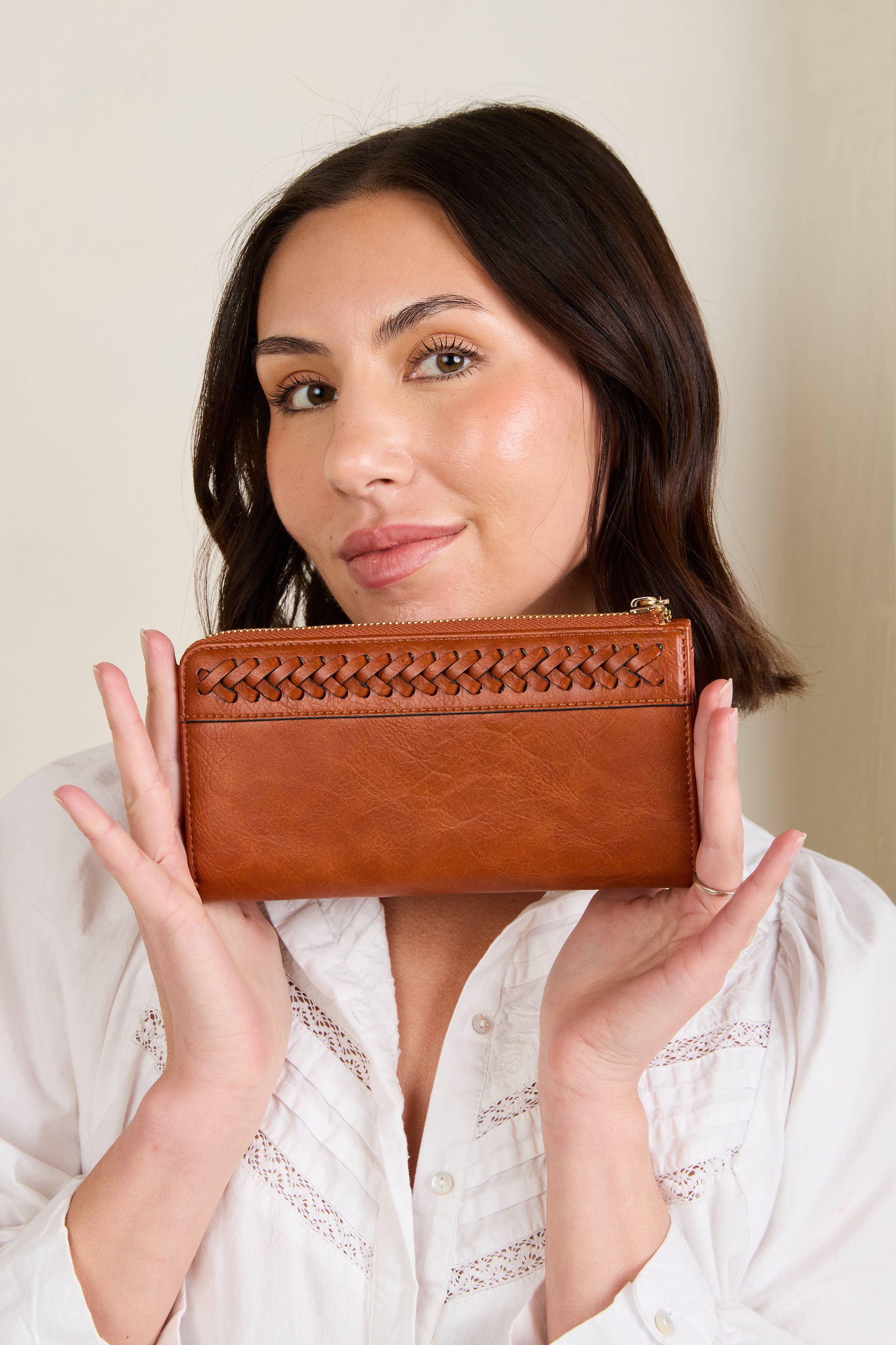 Black Gia Braided Detail Zip-Top Wallet