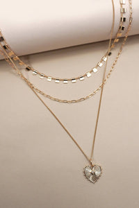 MULTI LAYERED ETCHED HEART CHARM NECKLACE