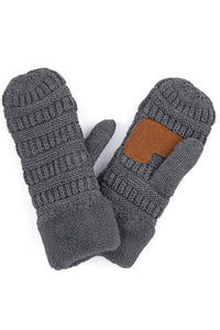 Navy C.C Solid Color Knitted Mitten Gloves