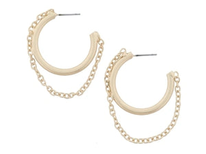 Smaller Gold Tubular Hoop with Accent Hanging Chain Earrings