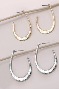 HAMMERED U SHAPE HOOP DROP EARRINGS