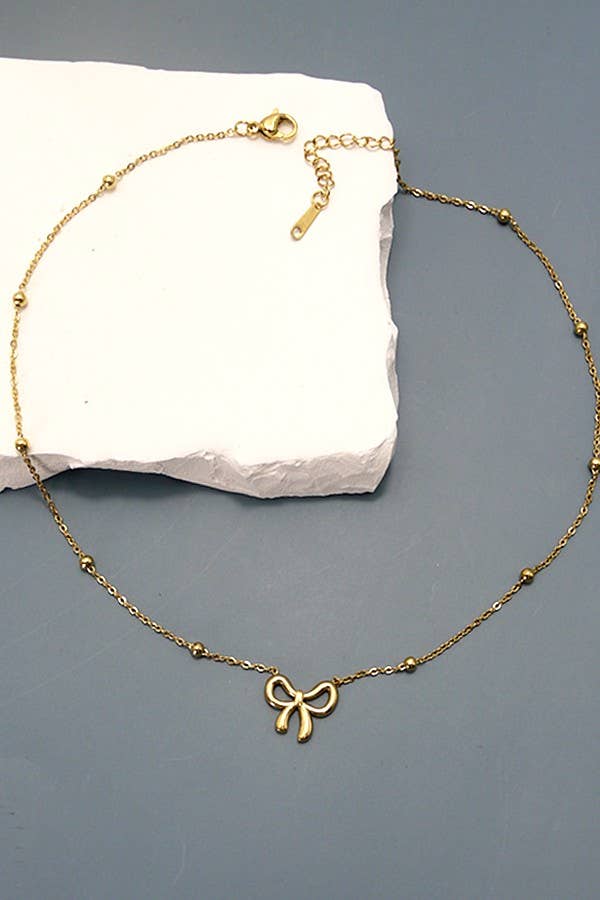 18K STAINLESS STEEL TARNISH FREE BOW NECKLACE