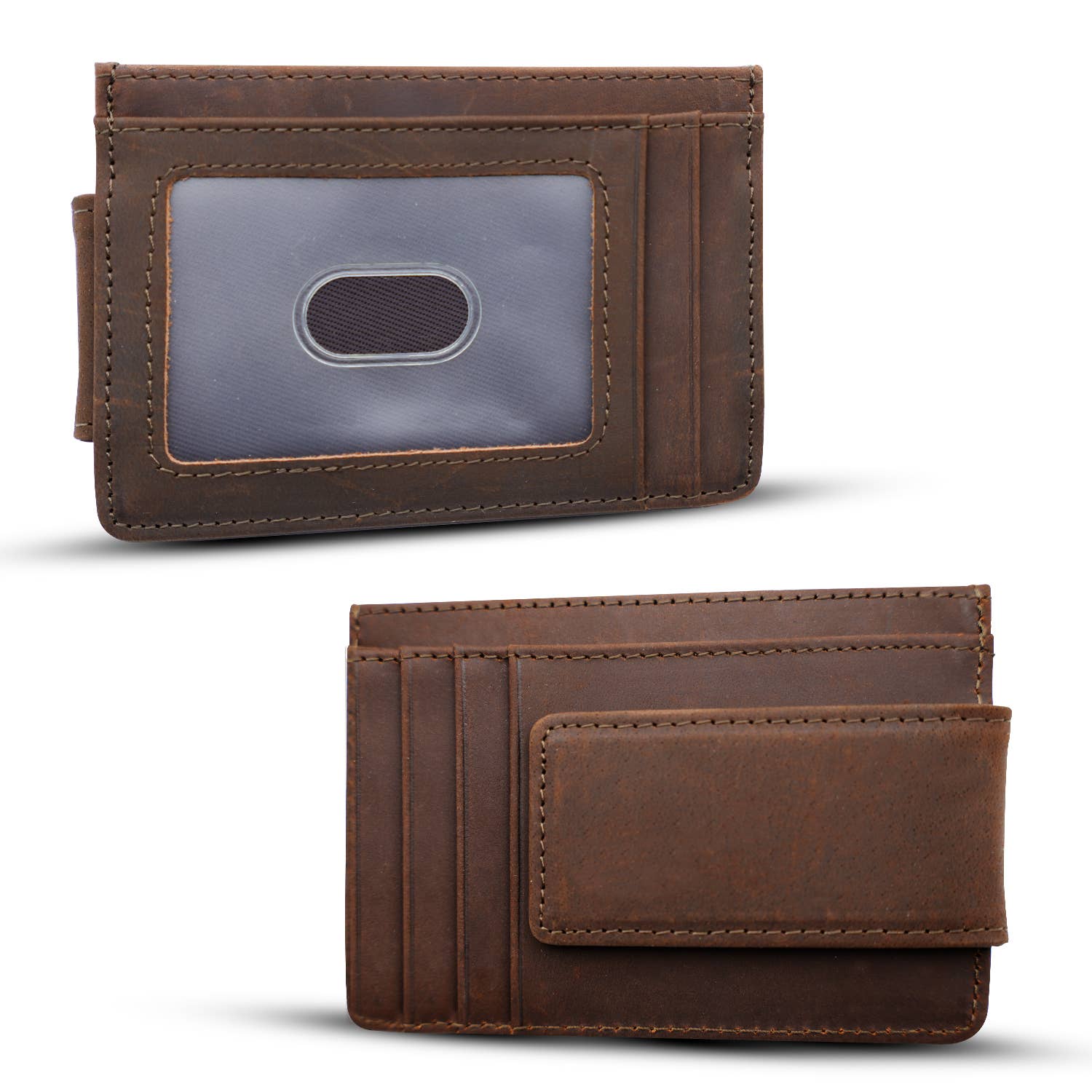Brown Leather Wallet with Magnet Clip