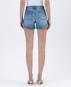 POWDER PUFF HIGH RISE PATCH POCKET DENIM SHORTS