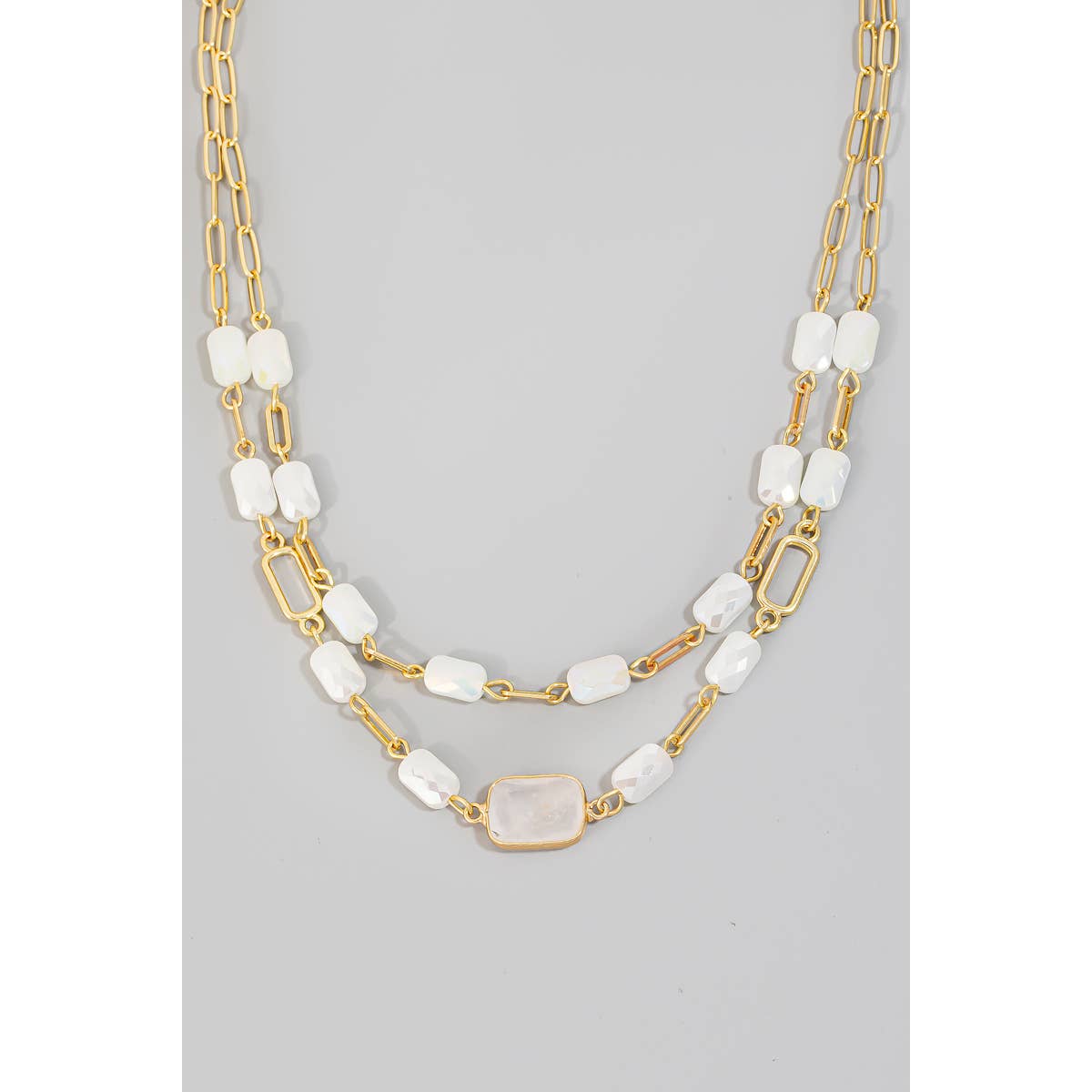 Layered Chain Semi Precious Stone Necklace