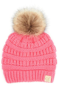 Black C.C Kids Solid Ribbed Beanie with Pom