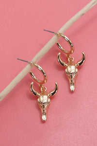 WESTERN BULL DROP HUGGIE HOOP EARRINGS