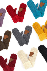 Navy C.C Solid Color Knitted Mitten Gloves