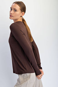 BLACK VISCOSE MODAL LONG SLEEVE TOP