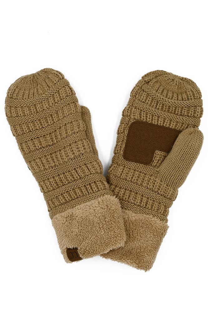 Navy C.C Solid Color Knitted Mitten Gloves