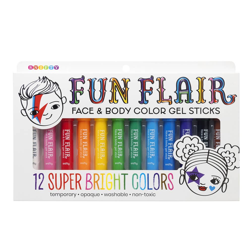 FUN FLAIR FACE & BODY COLOR GEL STICKS SET OF 12
