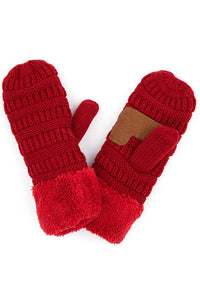 Navy C.C Solid Color Knitted Mitten Gloves