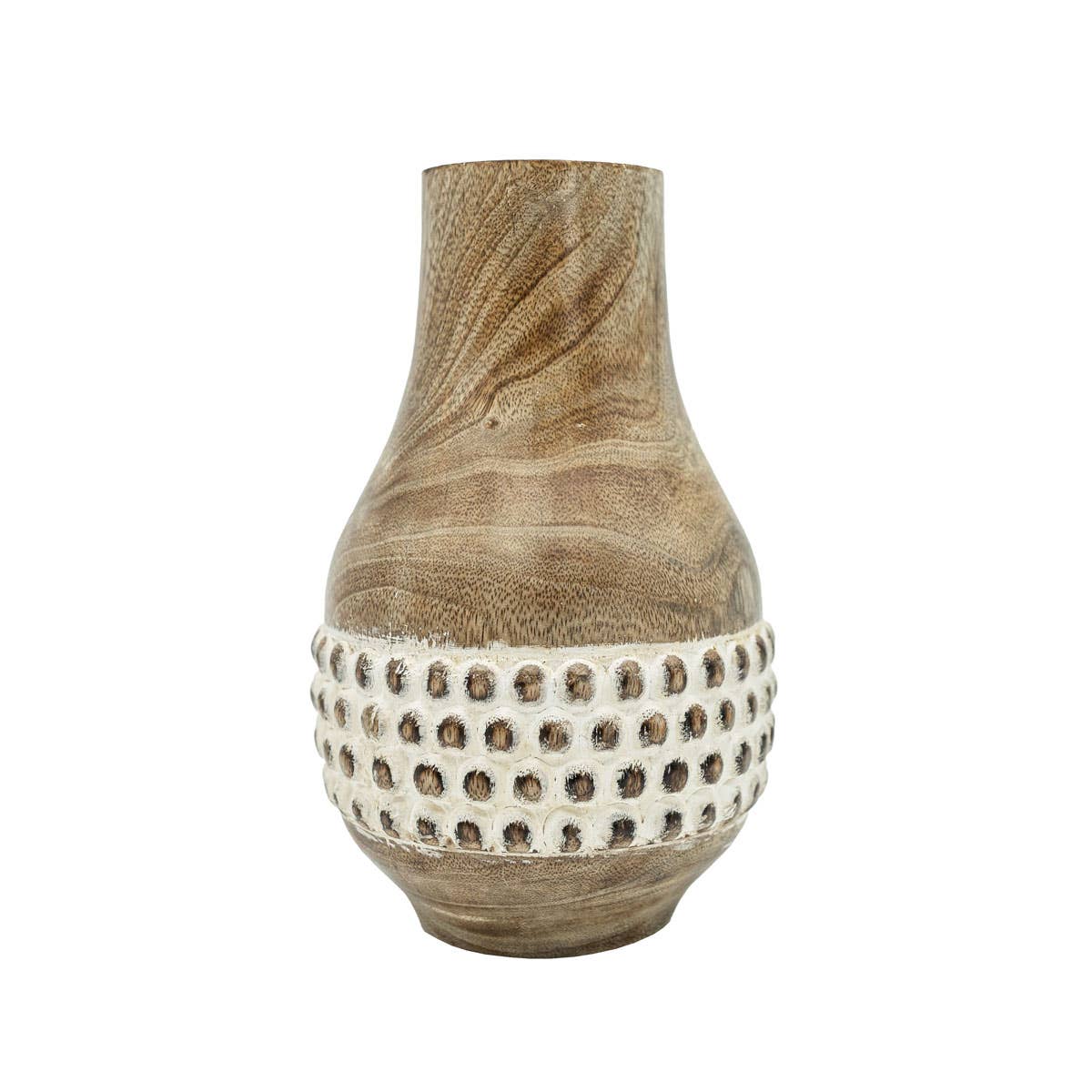 Gigi Whitewashed Wood Bead Dried Florals Vase