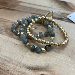 Set of 3, Rondelle, Labradorite and Gold in Gold Carabiner Bracelet