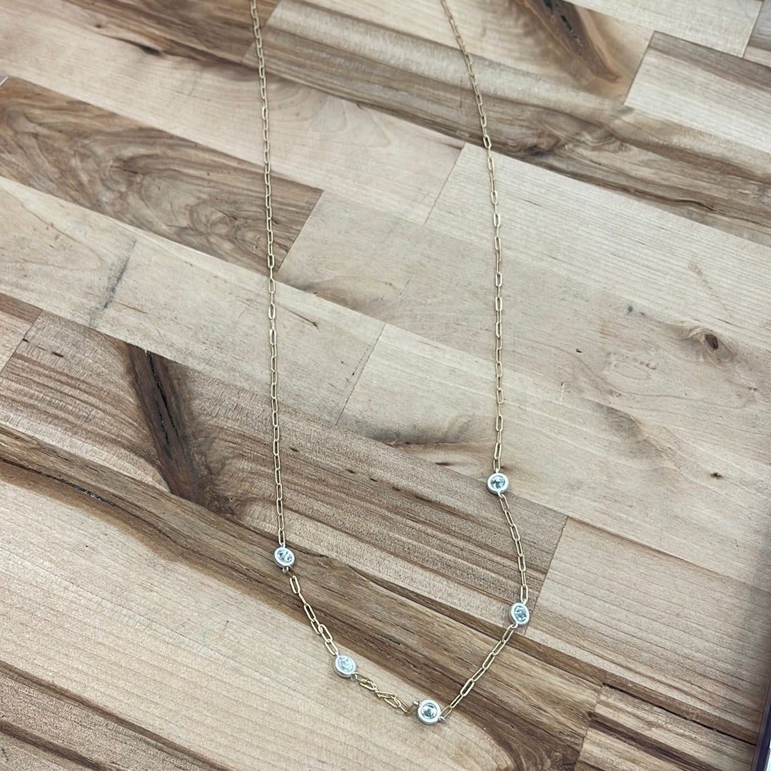 Clear Crystal in Silver Bezel Stations Necklace