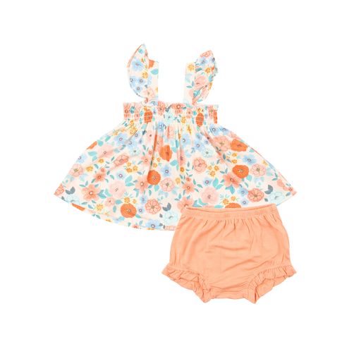 Flower Cart Ruffle Strap Smocked Top And Diaper Cover