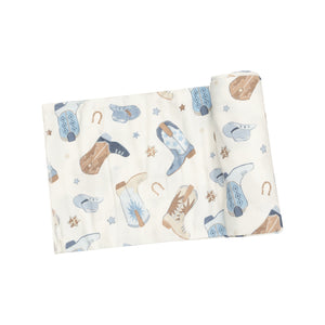 Cowboy Boots Blue Swaddle Blanket