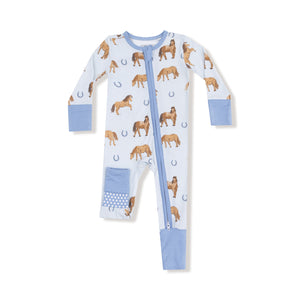 Horses - Blue - 2 Way Zipper Romper