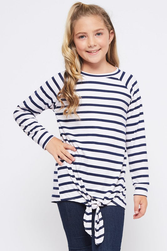 Kids Ivory/Navy Striped Tied Tunic