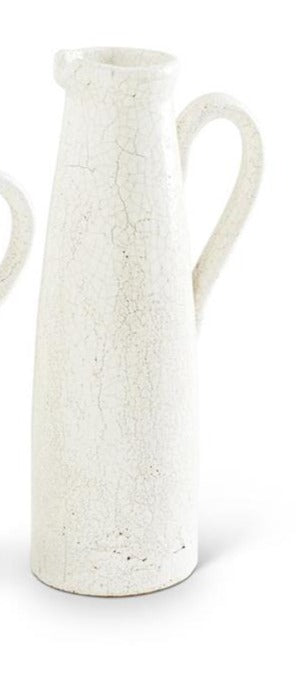 Large White Ceramic Cracked Pitcher