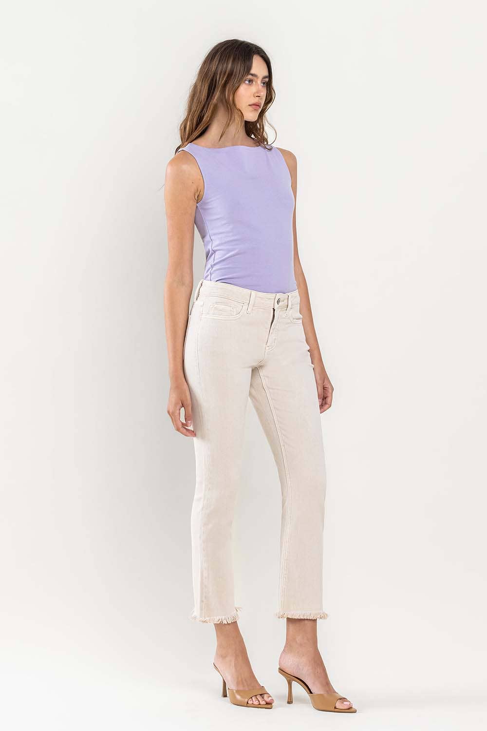 VERVET CREAM MID RISE CROP STRAIGHT JEANS