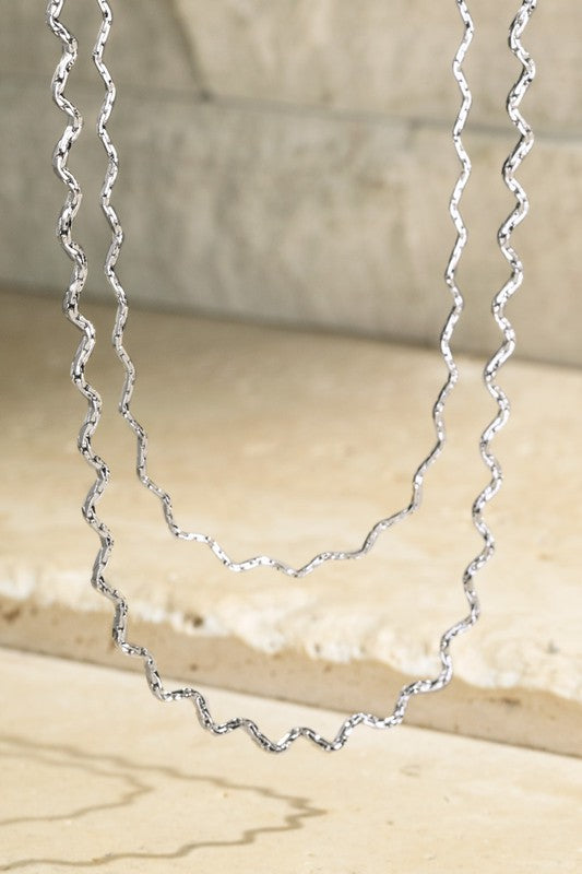 Silver Brass Wavy Layered Necklace