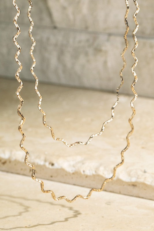 Gold Brass Wavy Layered Necklace