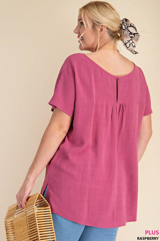 Plus Raspberry V Neck Top