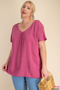 Plus Raspberry V Neck Top