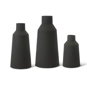 MEDIUM TALL BLACK MATTE METAL VASE