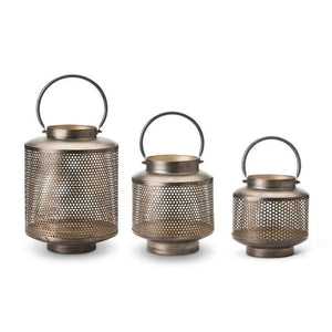 LARGE GUN METAL MESH LANTERN