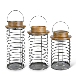 Large Metal w/Wood Top Lanterns