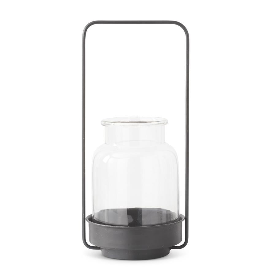 19.5 Inch Matte Black Lantern w/Glass Hurricane