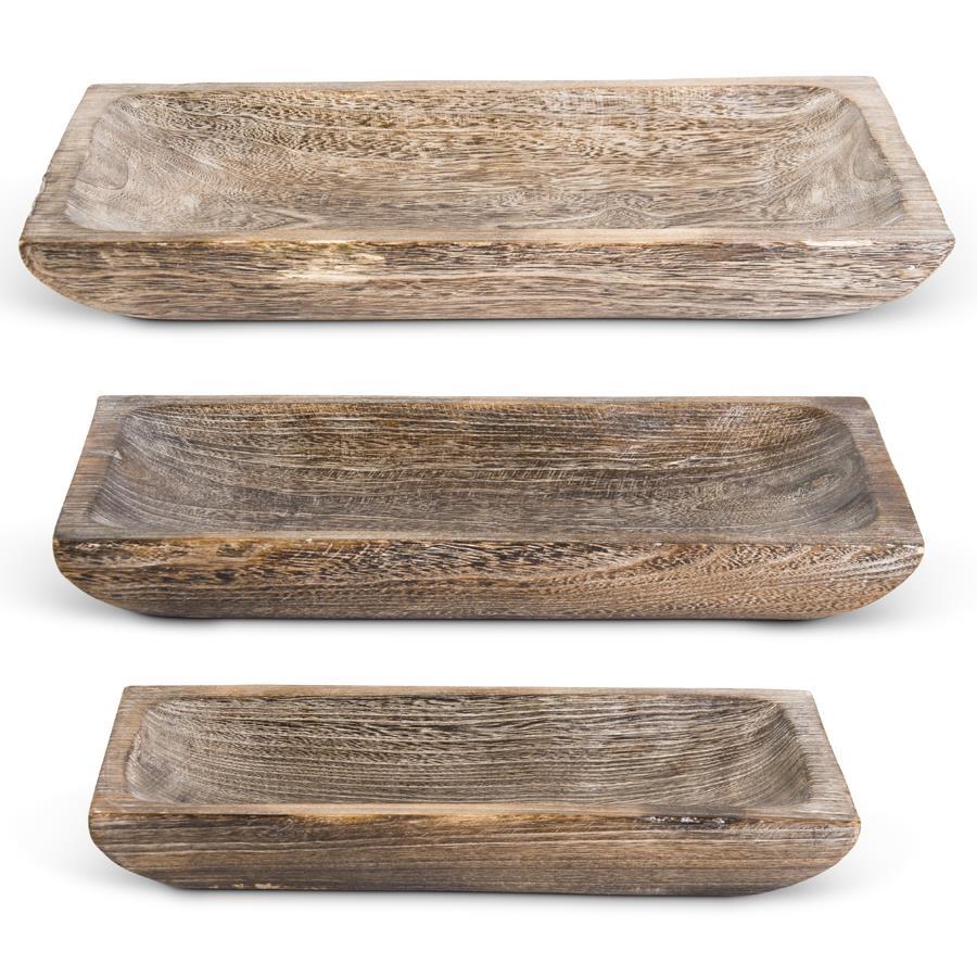 Carved Rectangular Paulownia Wood Tray