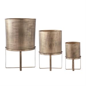 Large Gold Metal Modern Planters on Stands