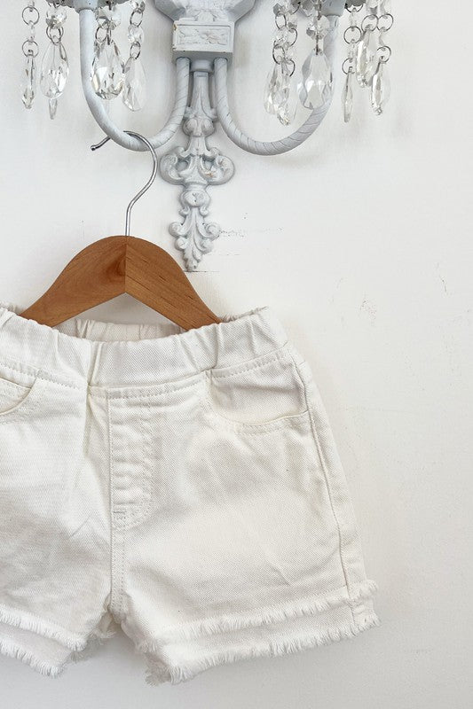 Girls White Elastic Waisted Shorts