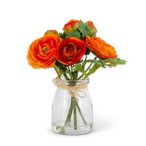 6.75in Orange Ranunculus Bouquet in Glass Vase