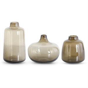 Large Brown Handblown Bubbled Glass Vases